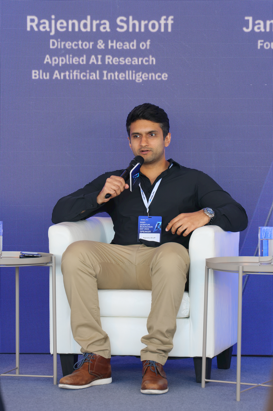 Raj Shroff speaking at a post-quantum conference